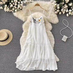 A-line Embroidered Beach Dress  ,