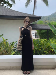 Retro black long dress