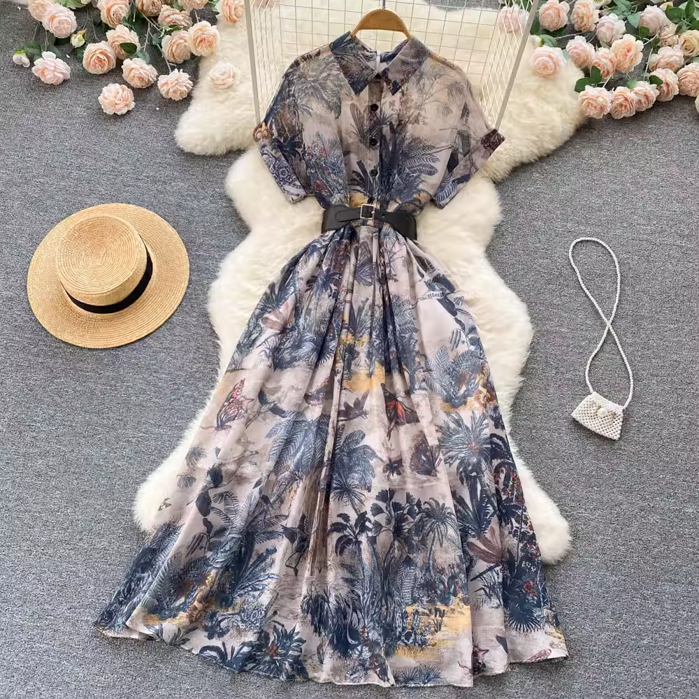 women's summer elegant printed dress ,