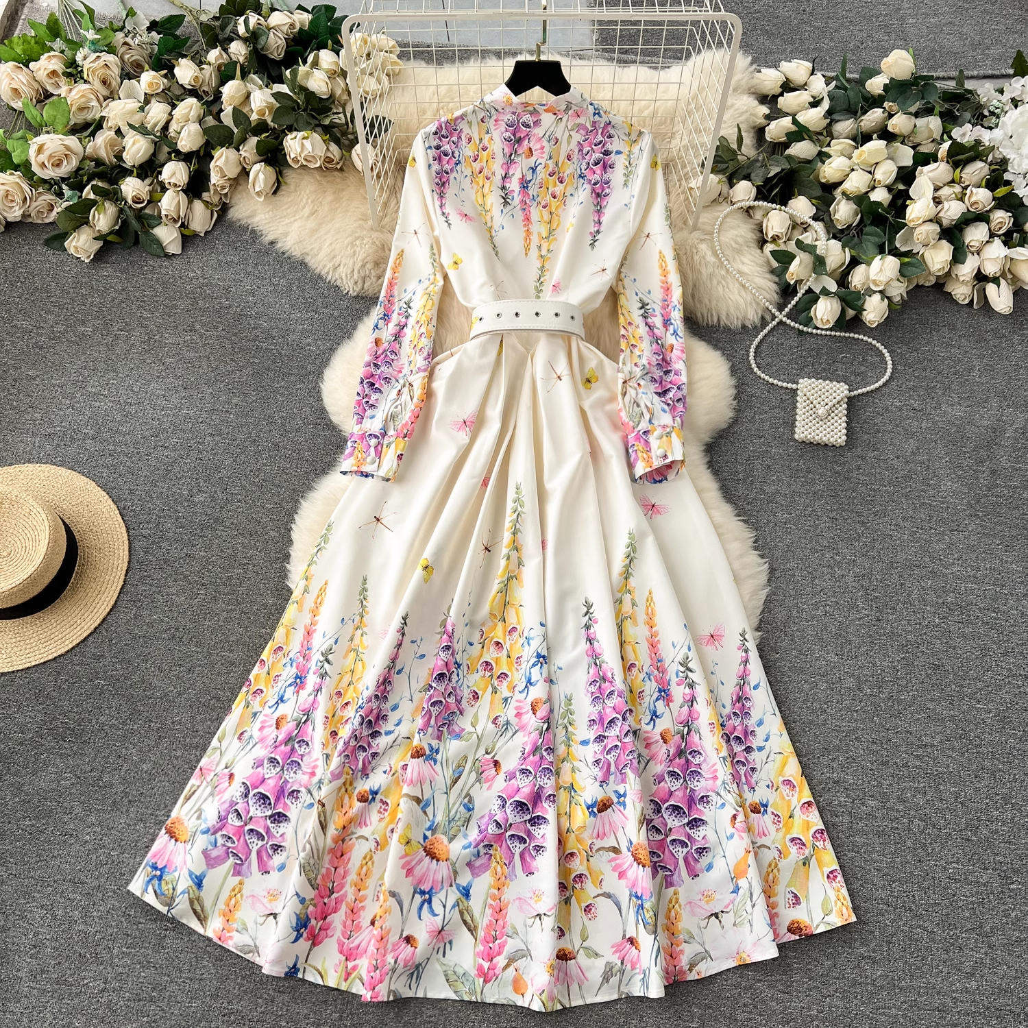 Retro palace style long printed elegant dress