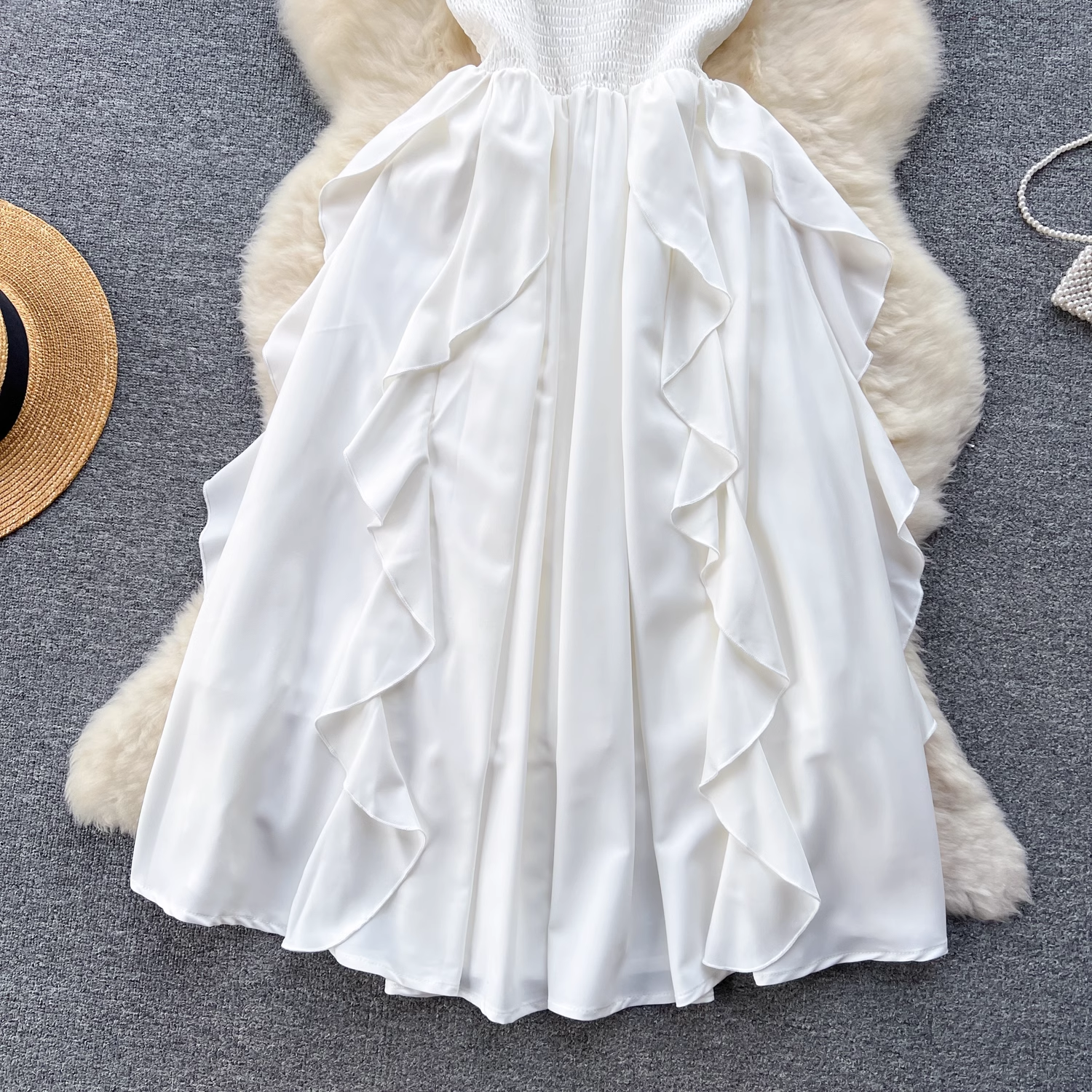 White Ruffle Holiday Maxi Dress,