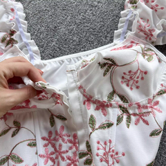 Summer holiday style lace-up back floral top