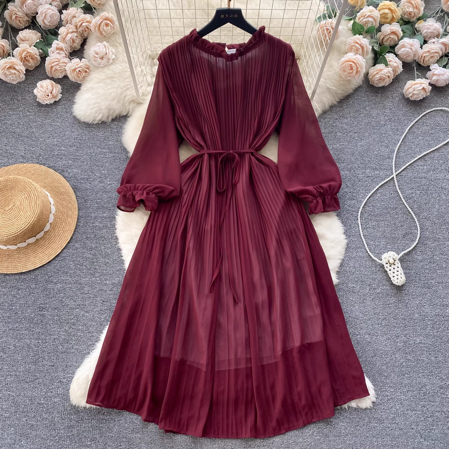 women's puff sleeve chiffon dress