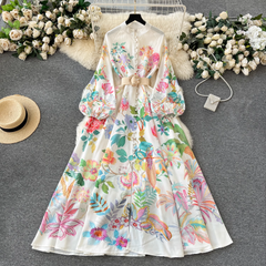 Elegant printed puff sleeve dress