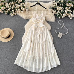 Retro style halter neck strap floral summer dress ,