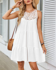 Hollow Lace Halter A-line Dress