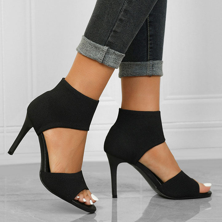 Knit Strappy Kitten Pointed Toe Heels