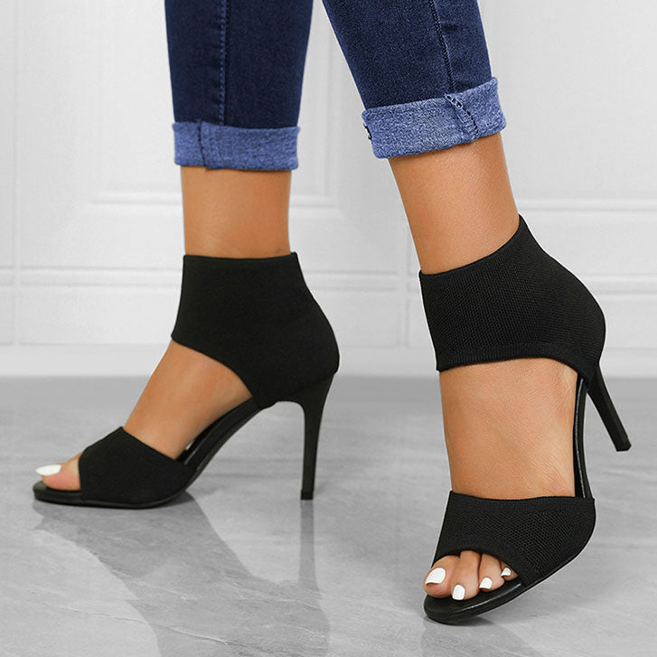 Knit Strappy Kitten Pointed Toe Heels