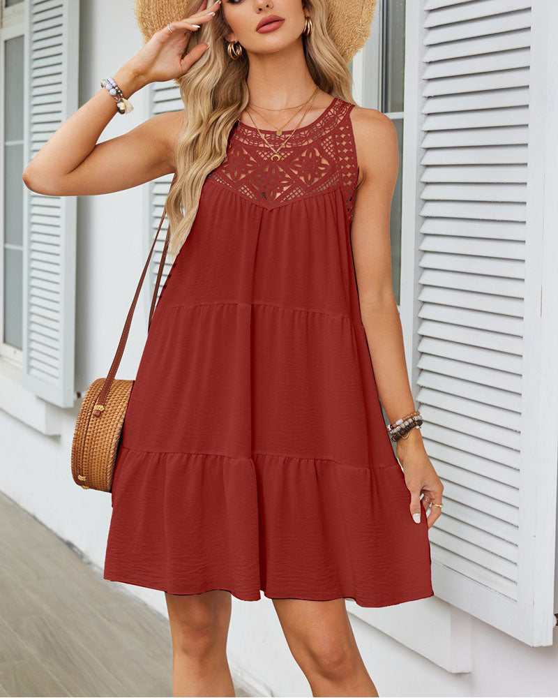 Hollow Lace Halter A-line Dress