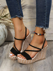 Black strappy wedge platform sandals