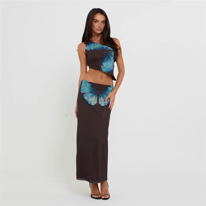 Ora Butterfly Print Maxi Skirt Set