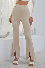 High Waist Front Slit Stretch Flare Pants