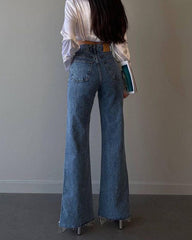 High-Waisted Straight Leg Tassel-Trimmed Hem Jeans