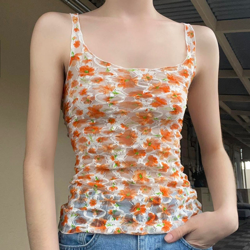 Arely Floral Print Mesh Top