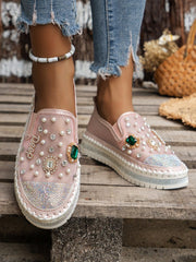 Beaded Breathable Mesh Thick Flatform Loafers