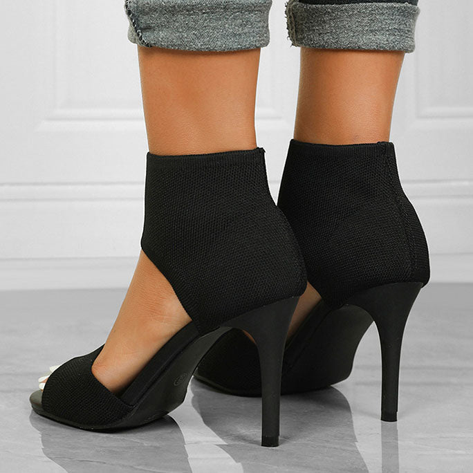 Knit Strappy Kitten Pointed Toe Heels