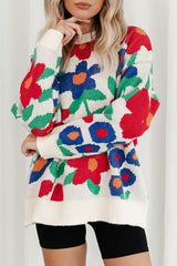 Blooming Flowers Crew Neck Loose Knit Sweater