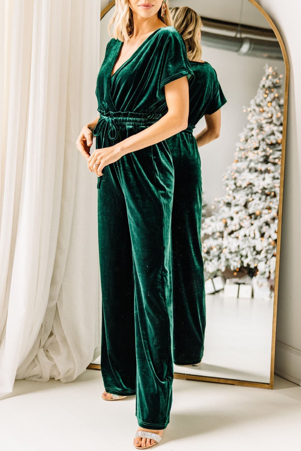 Holiday Vixen Emerald Green Velvet Jumpsuit