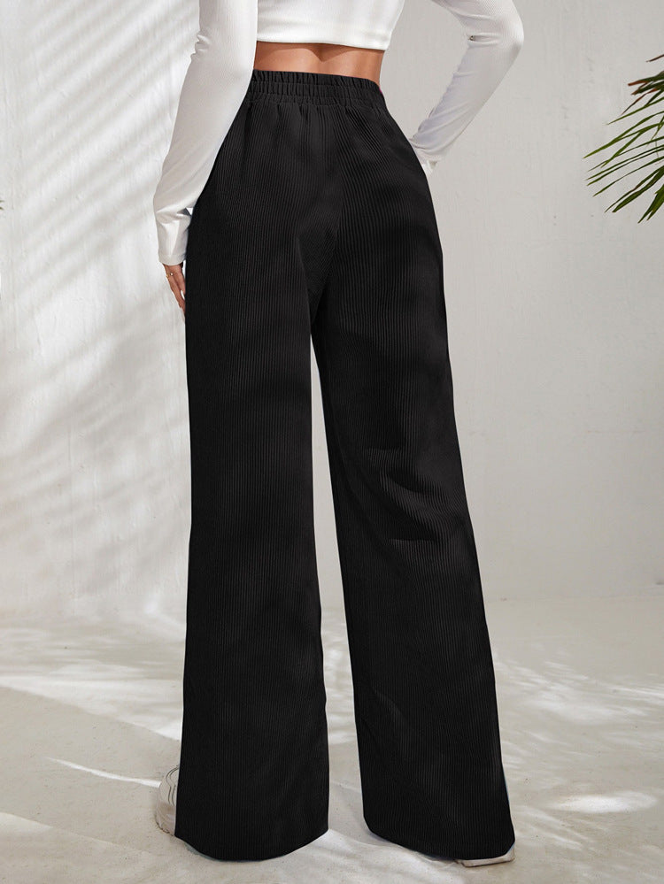 High Waist Solid Corduroy Panel Slit Hem Pants