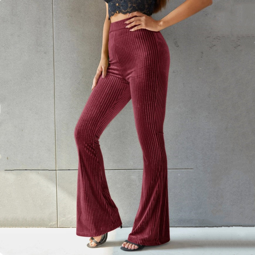 High-waisted Velvet pit-striped Flared Pants