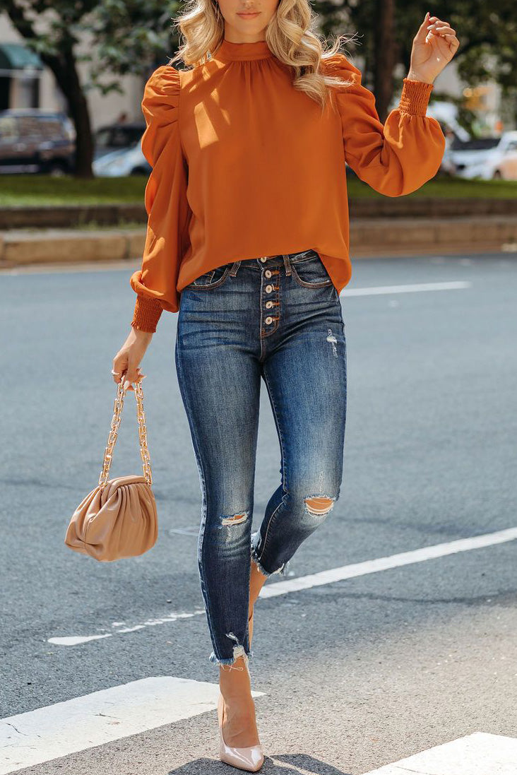 Be A Stand Out Brown Puff Sleeve Blouse