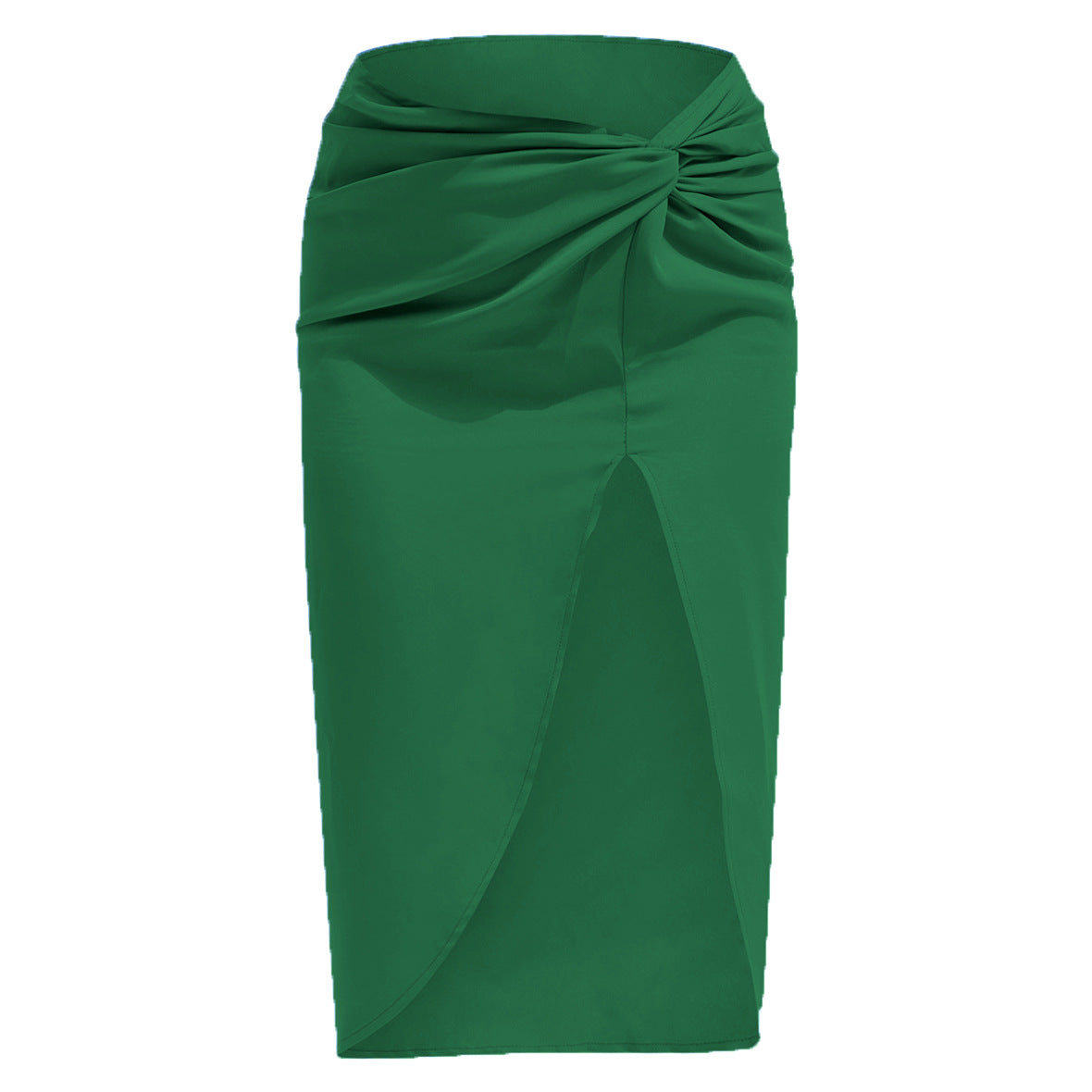 High Waist Irregular Solid Satin Slit Skirt