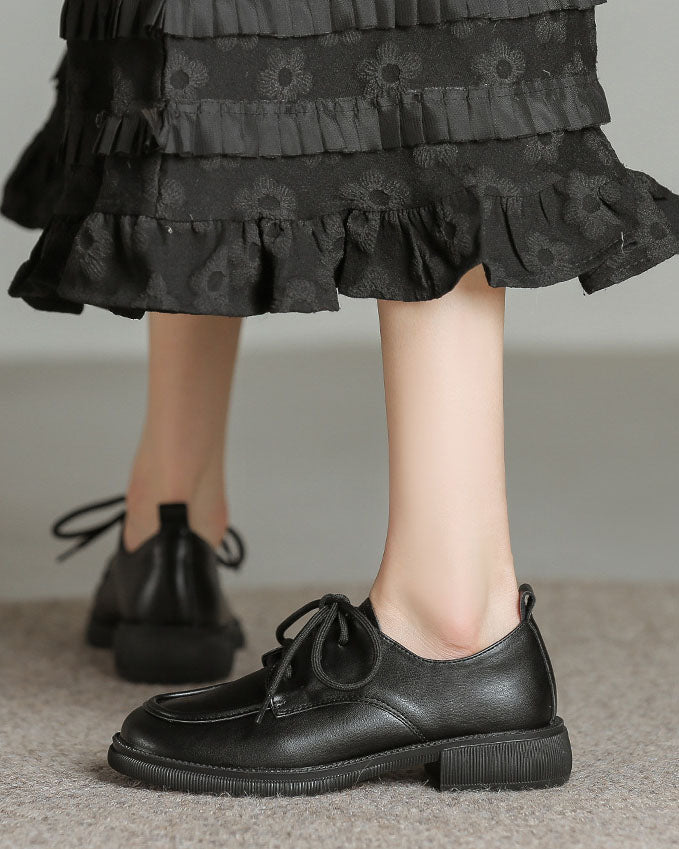 Lace-up vintage style round toe Mary Jane shoes