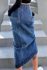 Irregular Large Pocket Small Slit Denim Skirt