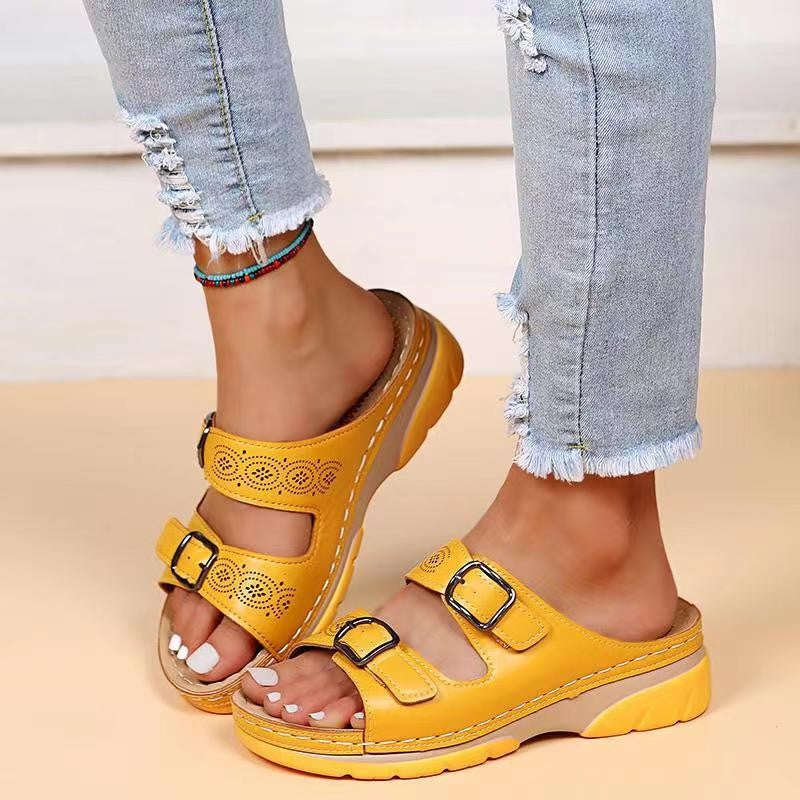 Hollow engraved Double buckle Sandals