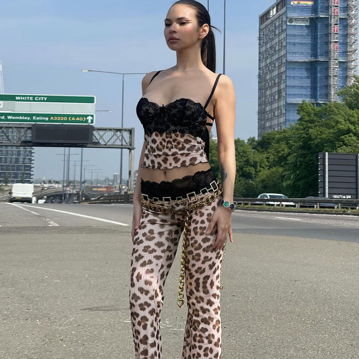 Samora Leopard Mesh Camisole Set