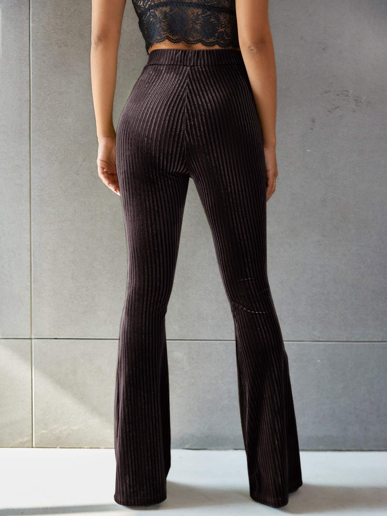 High-waisted Velvet pit-striped Flared Pants