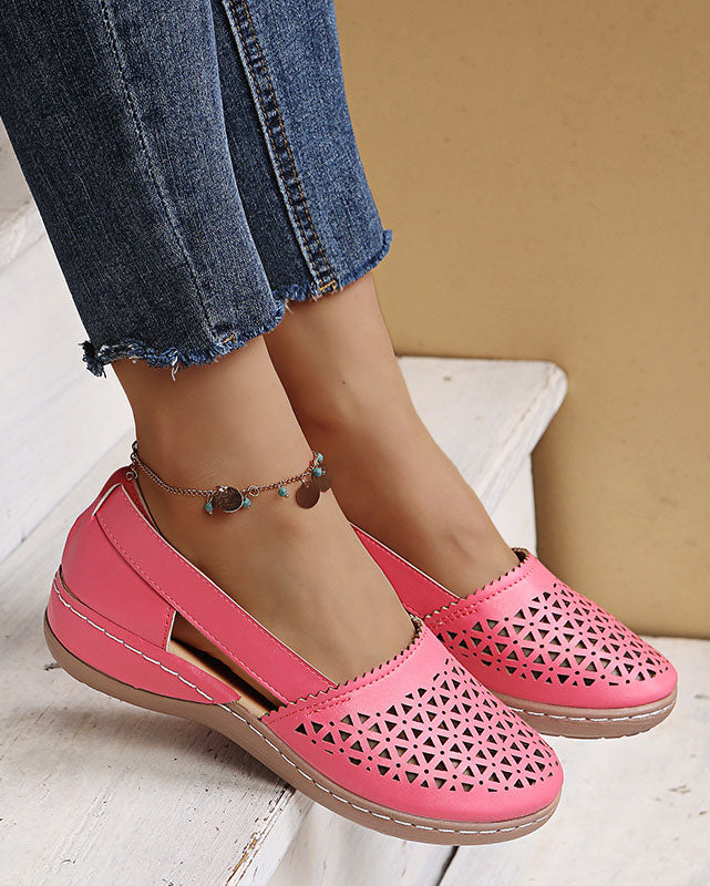 Hollow Out Closed Toe Slip On Flat Sandals