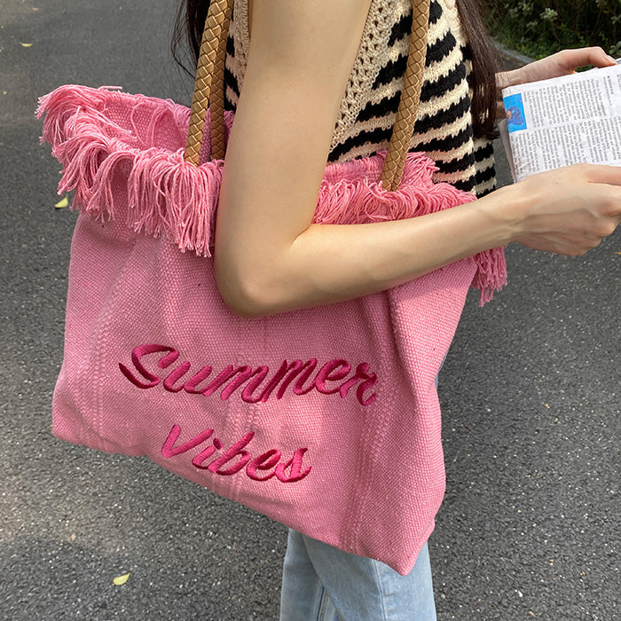 Summer Vibes Letter Print Tote Bag