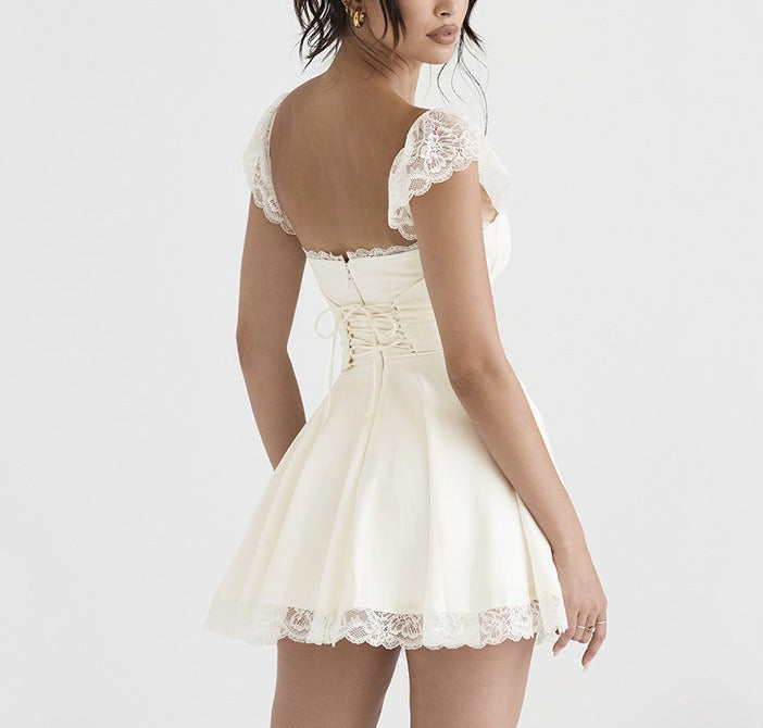 Avalena Lace Detail Mini Dress