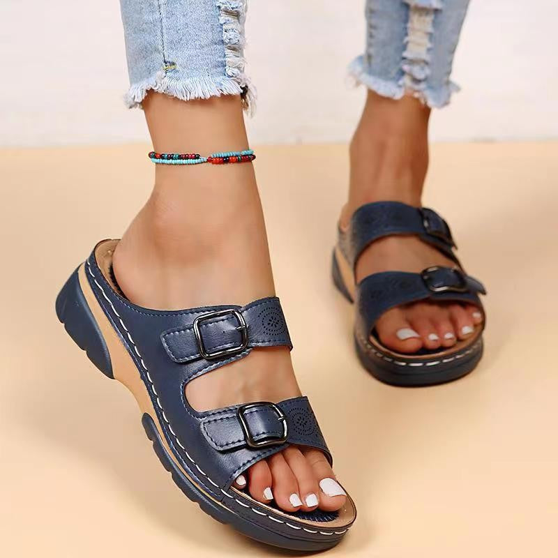 Hollow engraved Double buckle Sandals