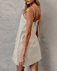 Khaki Linen Straight Large Pocket Cargo Dress