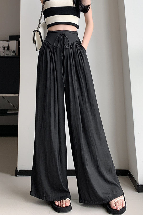 High-Waist Pleated Fluid Wide Leg Pants