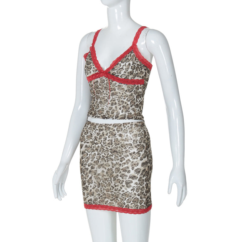 Nirvi Leopard Mesh Skirt Set