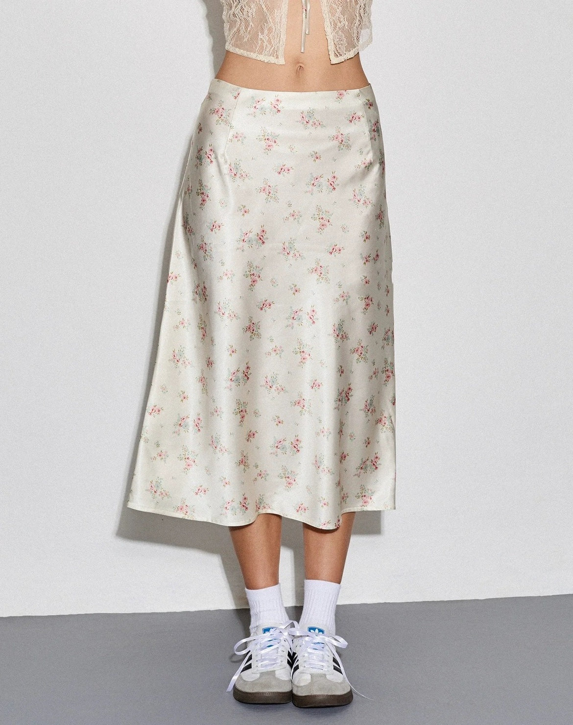 Jimena Floral Satin Midi Skirt & Top Set