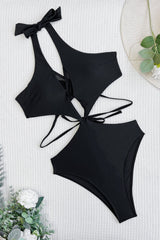 Black Double Layer Crossover One Piece Swimsuit