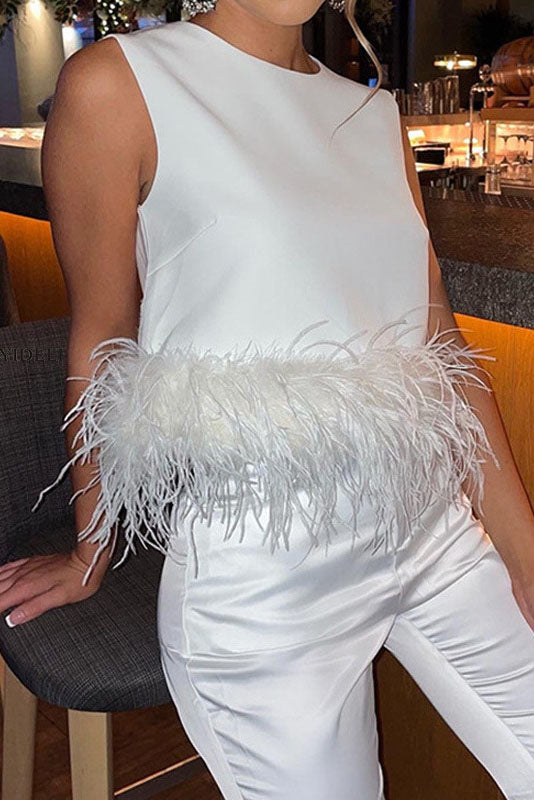 Be The Drama Feather Trim Blouse