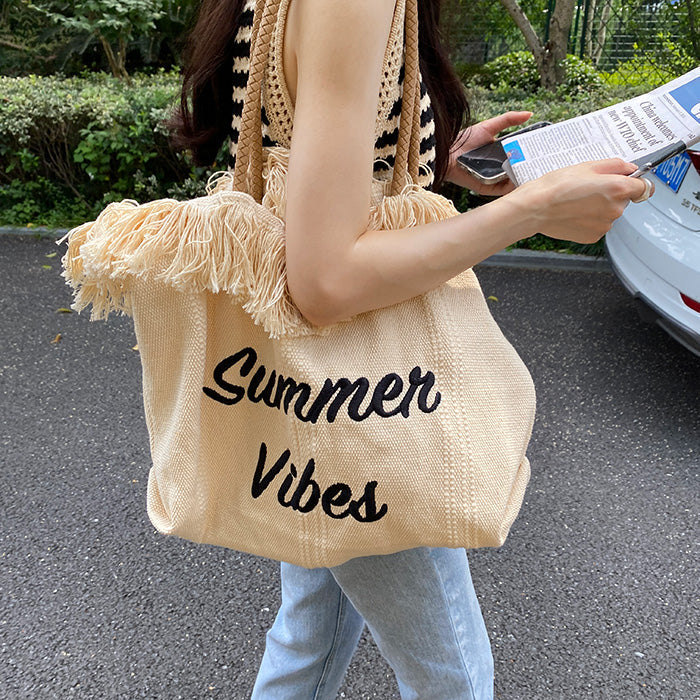 Summer Vibes Letter Print Tote Bag