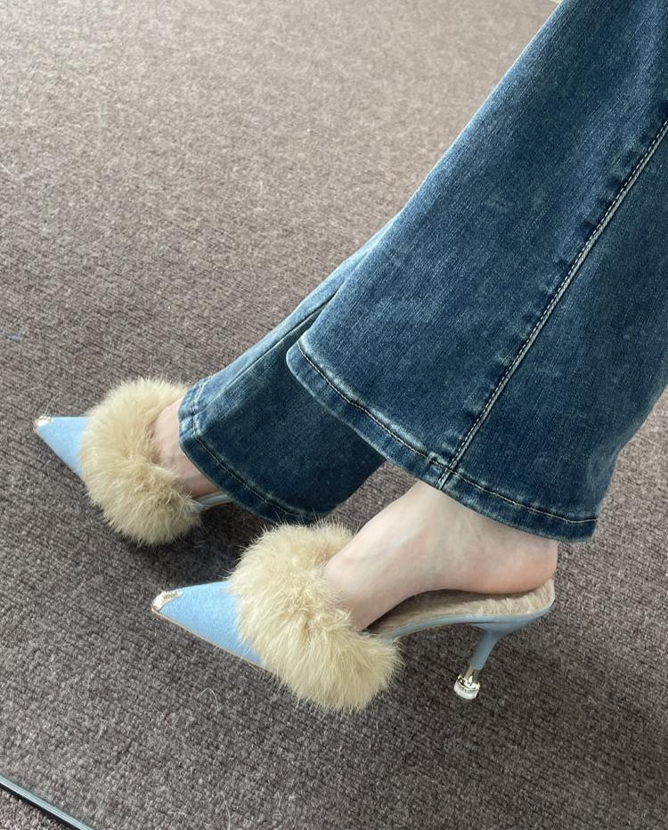 Shantel Fuzzy Pointed Toe Mules