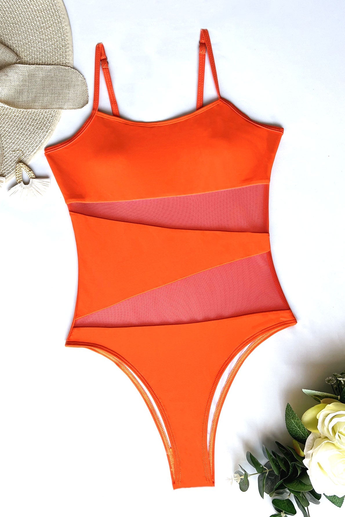 Hollow Mesh Sling One-Piece Swimsuit