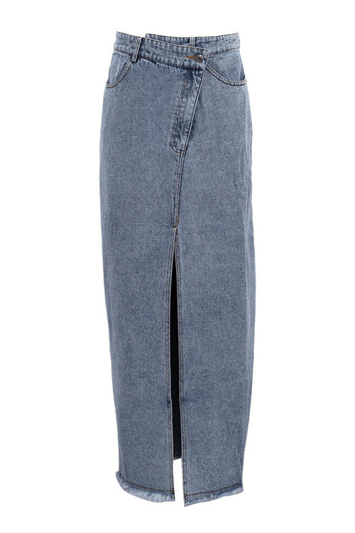 High Waist Slit Vintage Denim Skirt