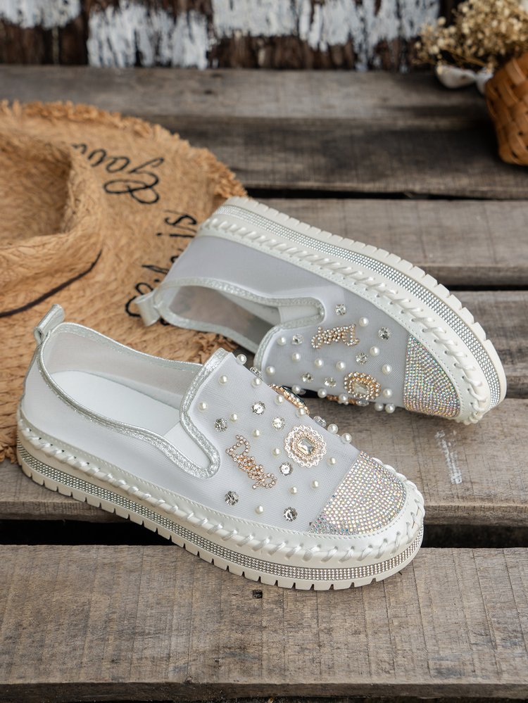 Beaded Breathable Mesh Thick Flatform Loafers