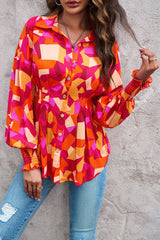 Belted Printed Lantern Sleeve Shirt