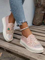 Beaded Breathable Mesh Thick Flatform Loafers