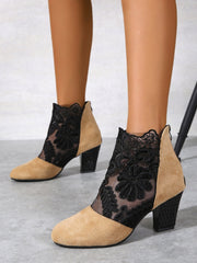 Lace cutout Stitching Chunky Boots