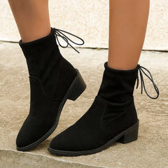 lace-up back Black suede boots